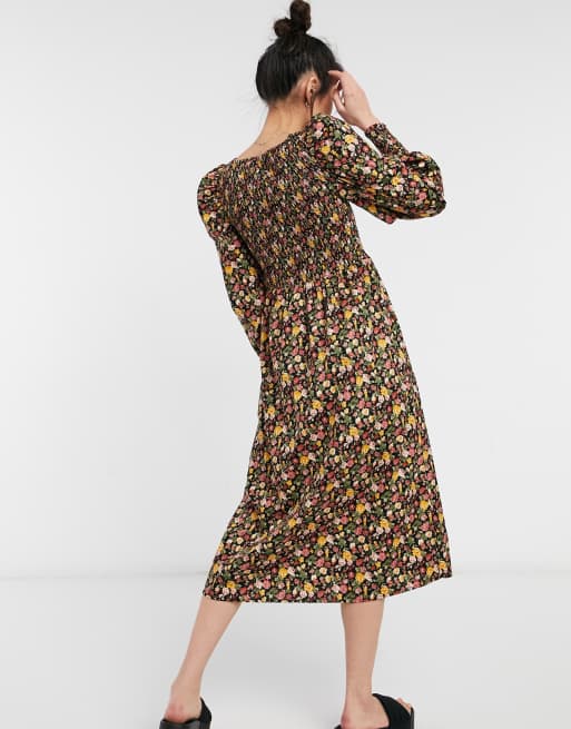 Y.A.S - Robe mi-longue froncée à manches bouffantes et imprimé floral foncé, 2 de 4