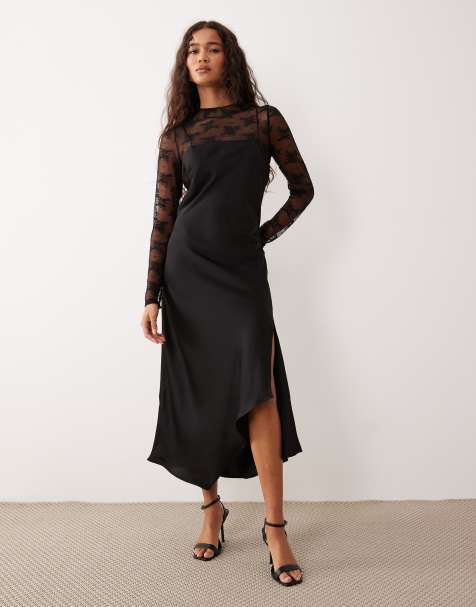 YAS - Robe nuisette hybride en dentelle et satin avec top à col montant - Noir - view 1
