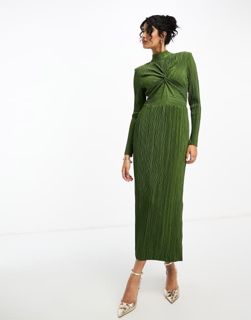 Y.A.S - Robe plissée mi-longue à col montant - Vert