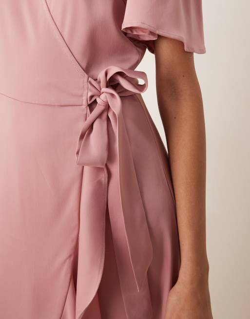 YAS - Robe portefeuille mi-longue en satin - Rose lilas, 3 de 4