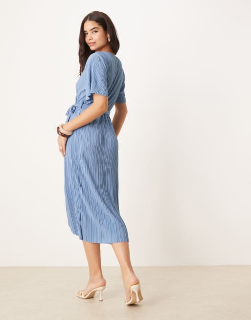 YAS - Robe portefeuille mi-longue plissée - Bleu, 3 de 4
