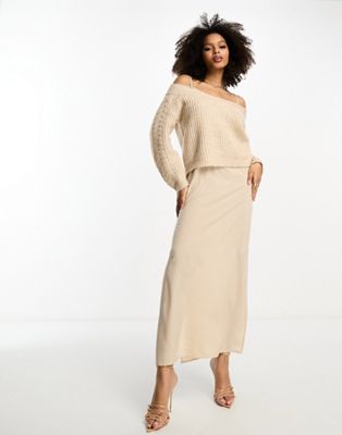 Y.A.S hybrid midi jumper dress with satin slip in cream - ASOS Price Checker