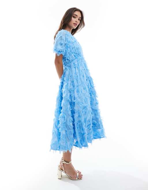 Y.A.S - Robe texturée mi-longue à col V - Bleu