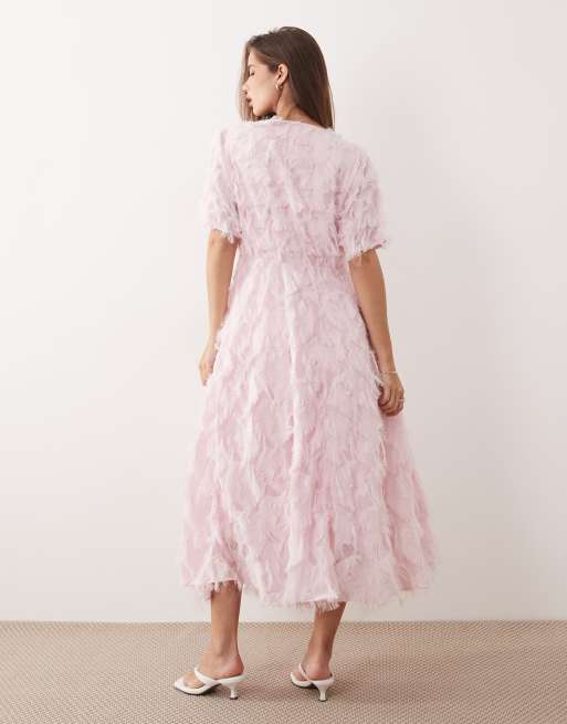 YAS - Robe texturée mi-longue à col V - Rose tutu, 4 de 4