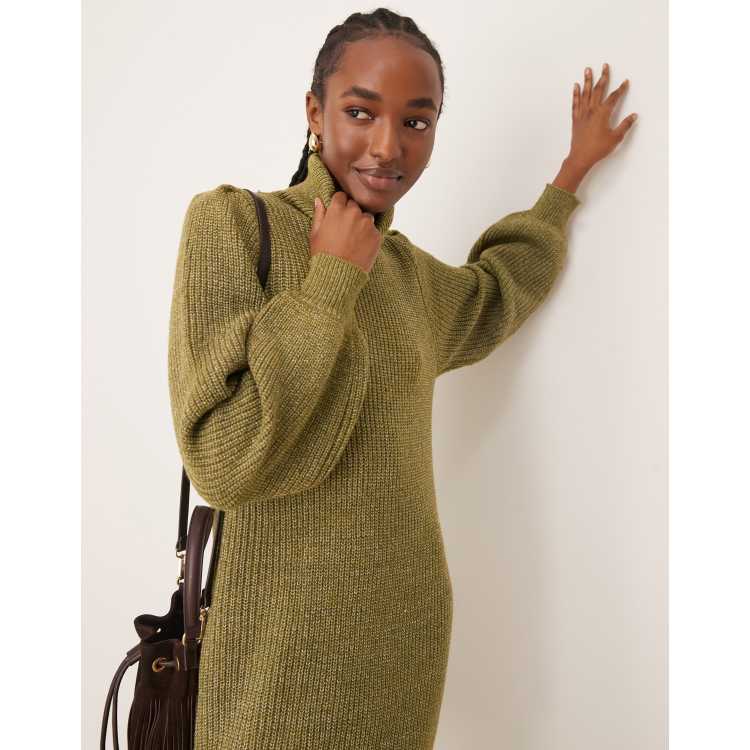 YAS roll neck long sleeve knit dress in olive | ASOS