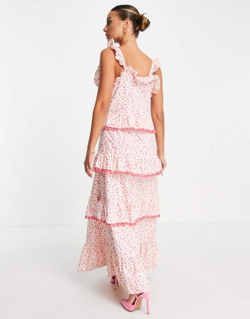 Y.A.S – Rosa, blommig och panelsydd maxiklänning med pompoms, 2 av 4