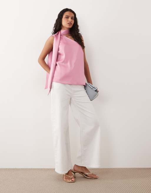 YAS – Rosa, enaxlad topp i satin med scarfdetalj, 3 av 4