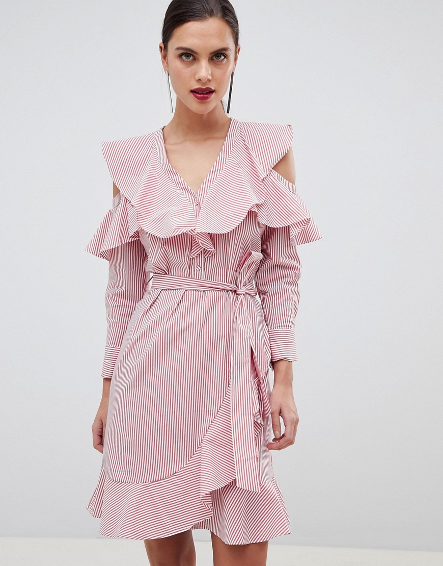 Y.A.S – Rosa miniklänning med bar axel och randigt mönster-Flerfärgad