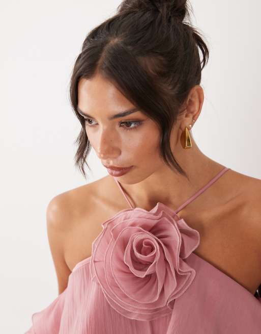 YAS – Rosa miniklänning med volang och 3D-blommor , 4 av 4