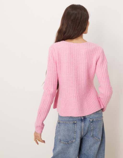 YAS – Rosa, strukturstickad kofta i peplum-modell, 2 av 4