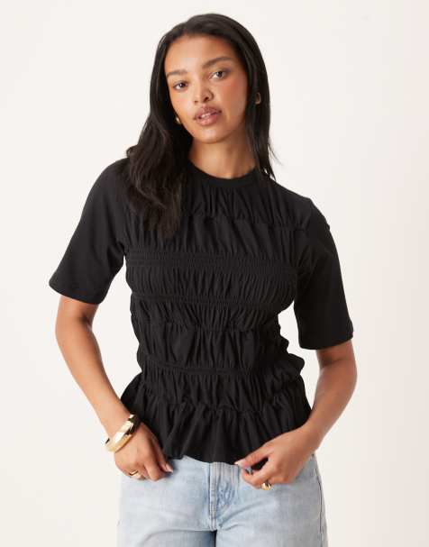 YAS ruched front jersey top in black - view 1