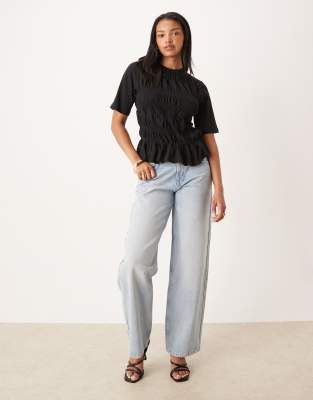 Y.a.s. Ruched Front Jersey Top In Black