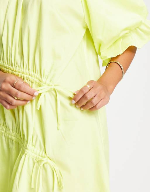 YAS ruched puff sleeve mini dress in yellow, 2 of 4