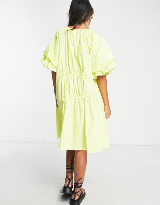 YAS ruched puff sleeve mini dress in yellow, 3 of 4
