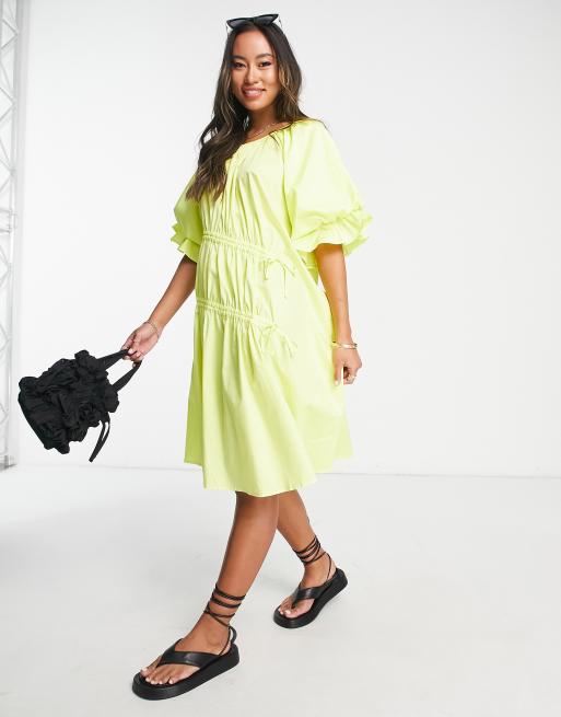 YAS ruched puff sleeve mini dress in yellow, 4 of 4