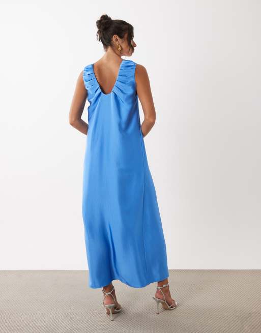 YAS ruched strap satin maxi dress in marina blue, 2 of 4