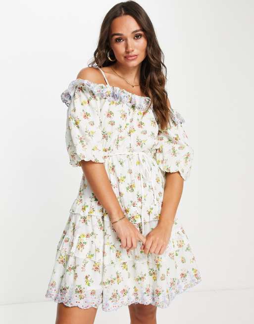 Y.A.S ruffle detail mini dress in mixed floral | ASOS