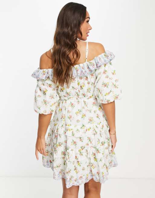 Y.A.S ruffle detail mini dress in mixed floral | ASOS
