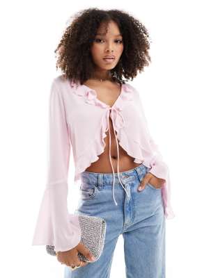 Y.a.s. Ruffle Detail Tie Front Blouse In Powder Pink