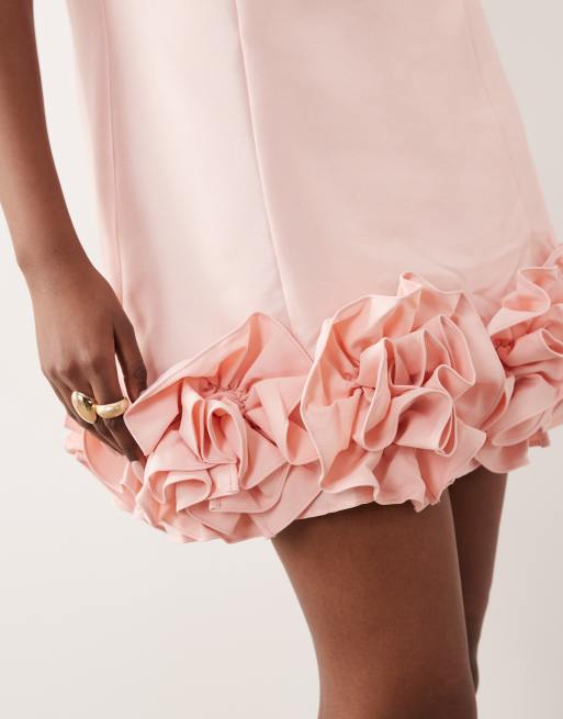 YAS ruffle hem mini dress in rose pink, 3 of 4