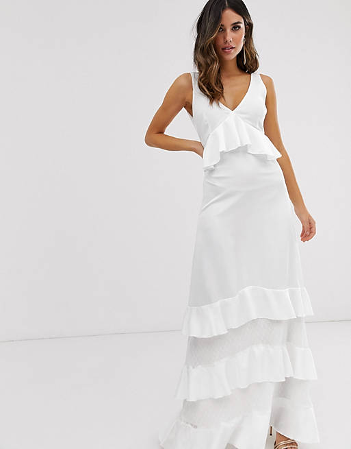 Y.A.S Ruffle Maxi Dress With Lace Inserts