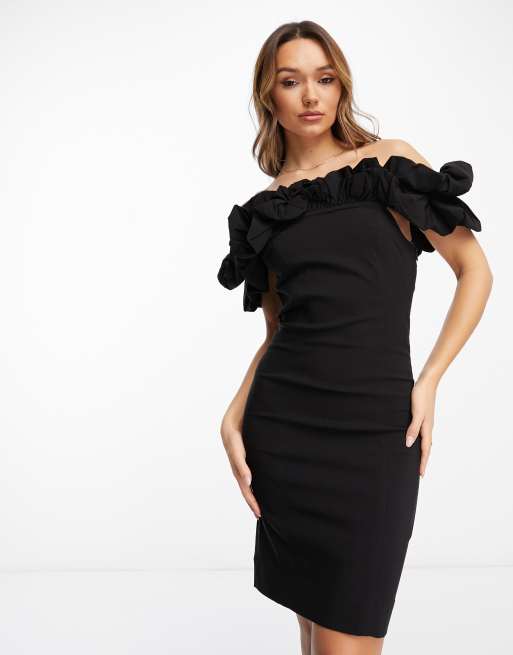 Black ruffle sales shoulder dress