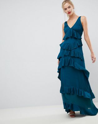 Y.A.S Ruffle Tiered Maxi Dress-Blue