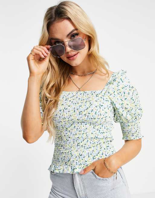 Y.A.S - Rynket top i blomsterprintet bomuld - MULTI