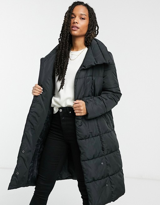 Y.A.S. Salina large collar long padded jacket in black