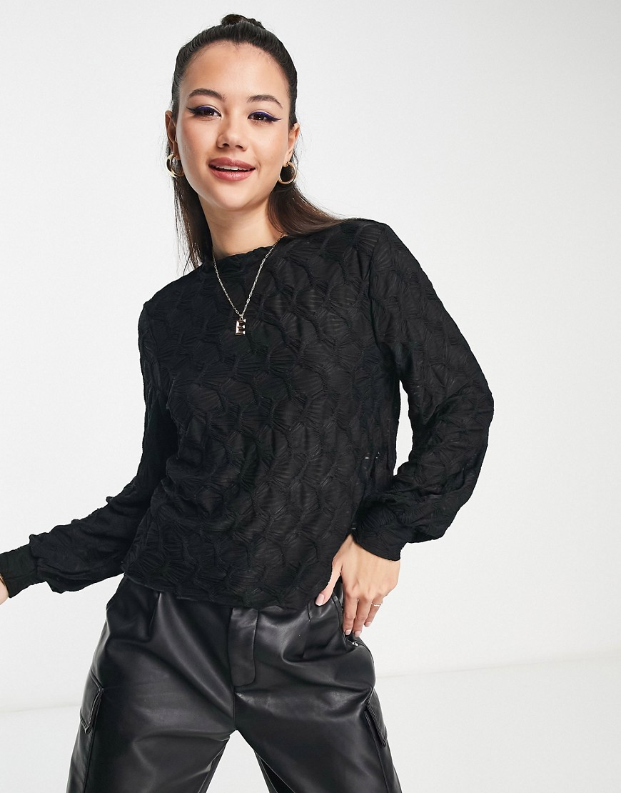 Y.A.S. Sally textured high neck top in black