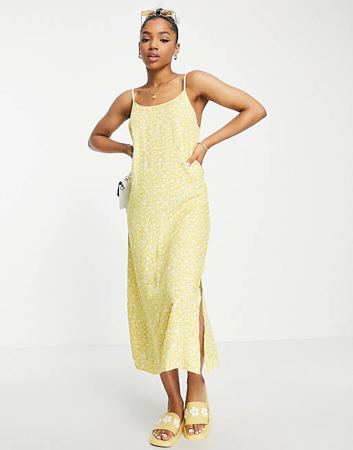 Y.A.S Sanna strappy printed midi dress in yellow | ASOS