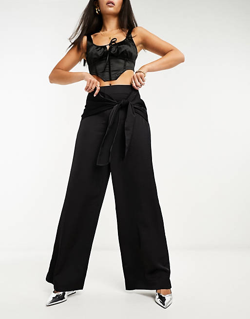 Y.A.S sarong tie side detail wide leg trousers in black | ASOS