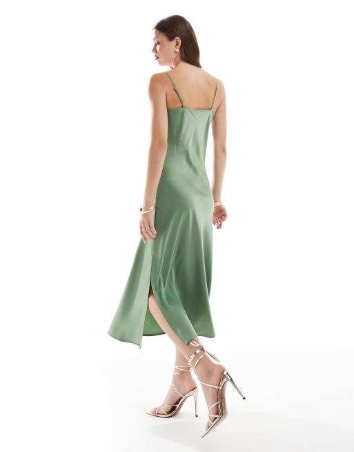 YAS - Satijnen maxi cami-jurk in groen, 4 van 4