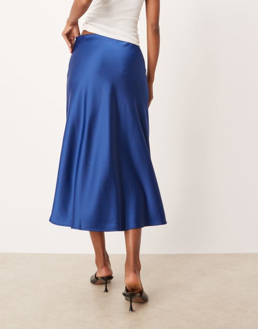 YAS - Satijnen midi-rok in marineblauw, 5 van 5