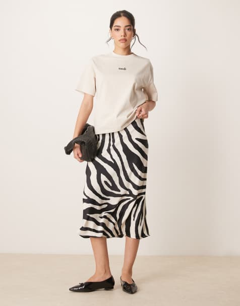 YAS - Satijnen midi-rok in zebraprint - view 1