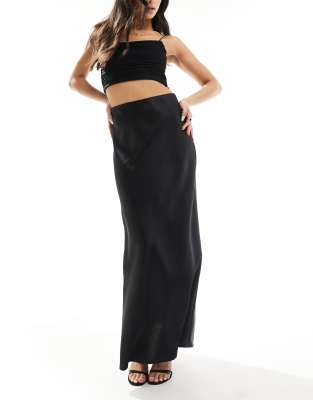 YAS YAS satin bias cut maxi skirt in black - BLACK