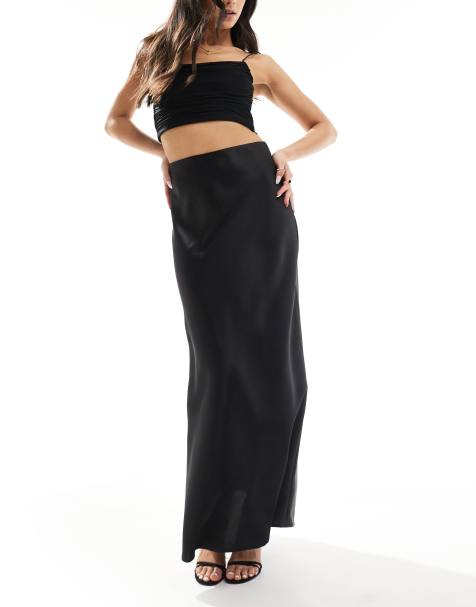 YAS satin bias cut maxi skirt in black - view 1