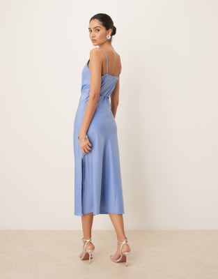 Shop Y.a.s. Satin Cami Midi Dress In Blue
