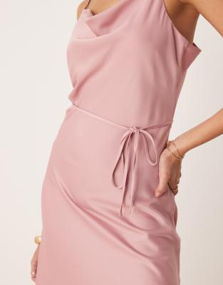 Shop Y.a.s. Satin Cami Midi Dress In Pink