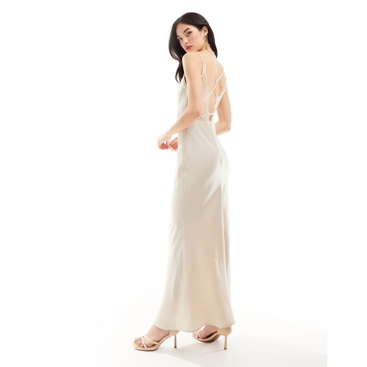 Y.A.S satin cami maxi dress with lace detail in champagne | ASOS