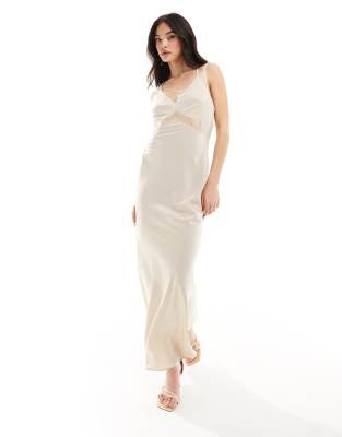 CLARA SATIN CAMI DRESS（M） Y.A.S satin cami maxi dress with lace detail in champagne | ASOS