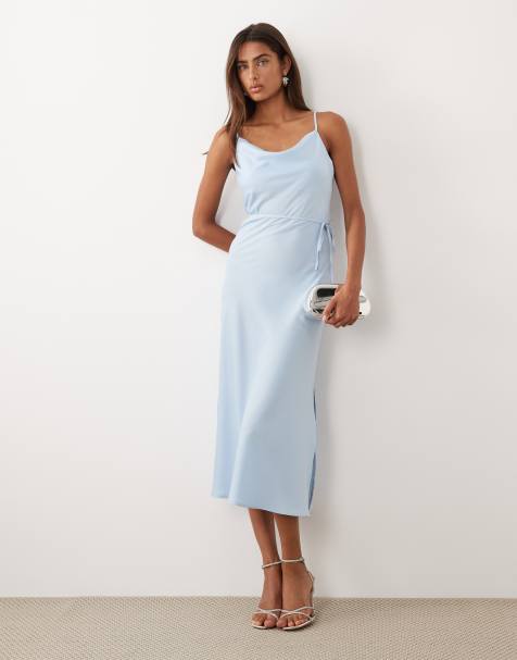 YAS satin cami midi dress in light blue - view 1