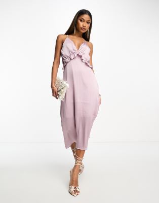 Y.A.S satin cami midi dress with frill detail in rich silver lilac - ASOS Price Checker