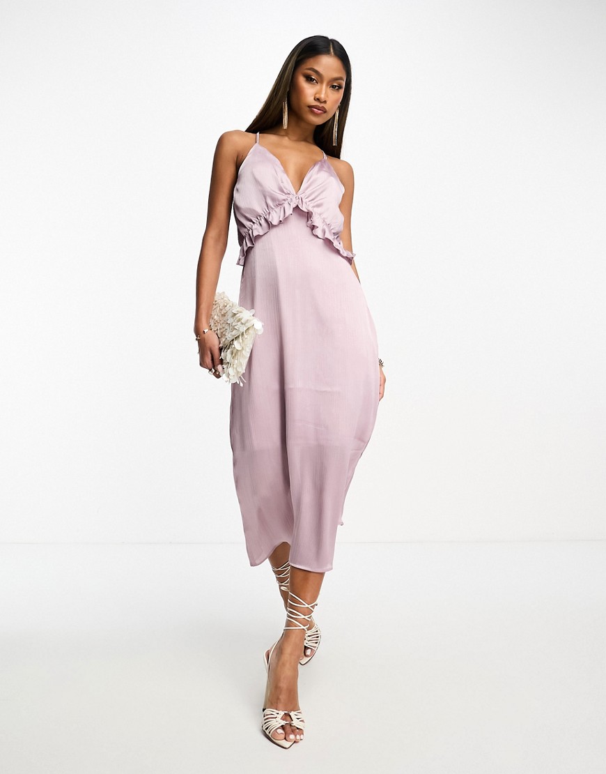Y.a.s. Satin Cami Midi Dress With Frill Detail In Rich Silver Lilac-purple