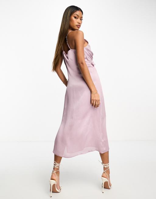 Y.A.S satin cami midi dress with frill detail in rich silver lilac