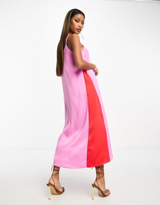 Pink and shop red colorblock dress