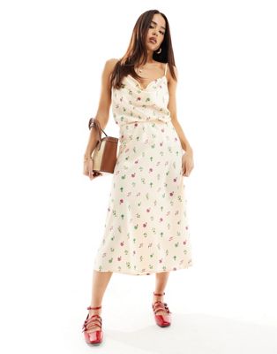 Y.A.S satin cowl neck cami top co-ord in cream ditsy floral print