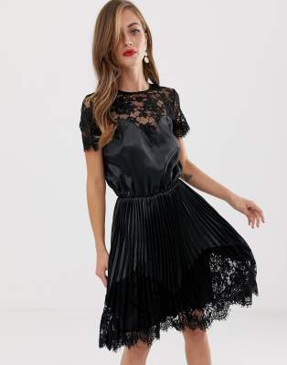 Y.A.S Satin Dress With Lace Detail-Black