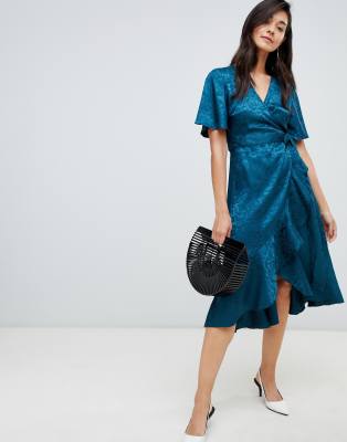 satin jacquard wrap dress