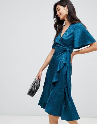 satin jacquard wrap dress